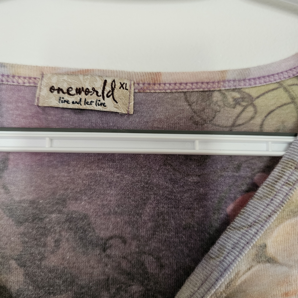 ONE WORLD Purple Pink 3/4 Sleeve Bow Front Blouse Etheral Boho Ethereal XL - Picture 4 of 7